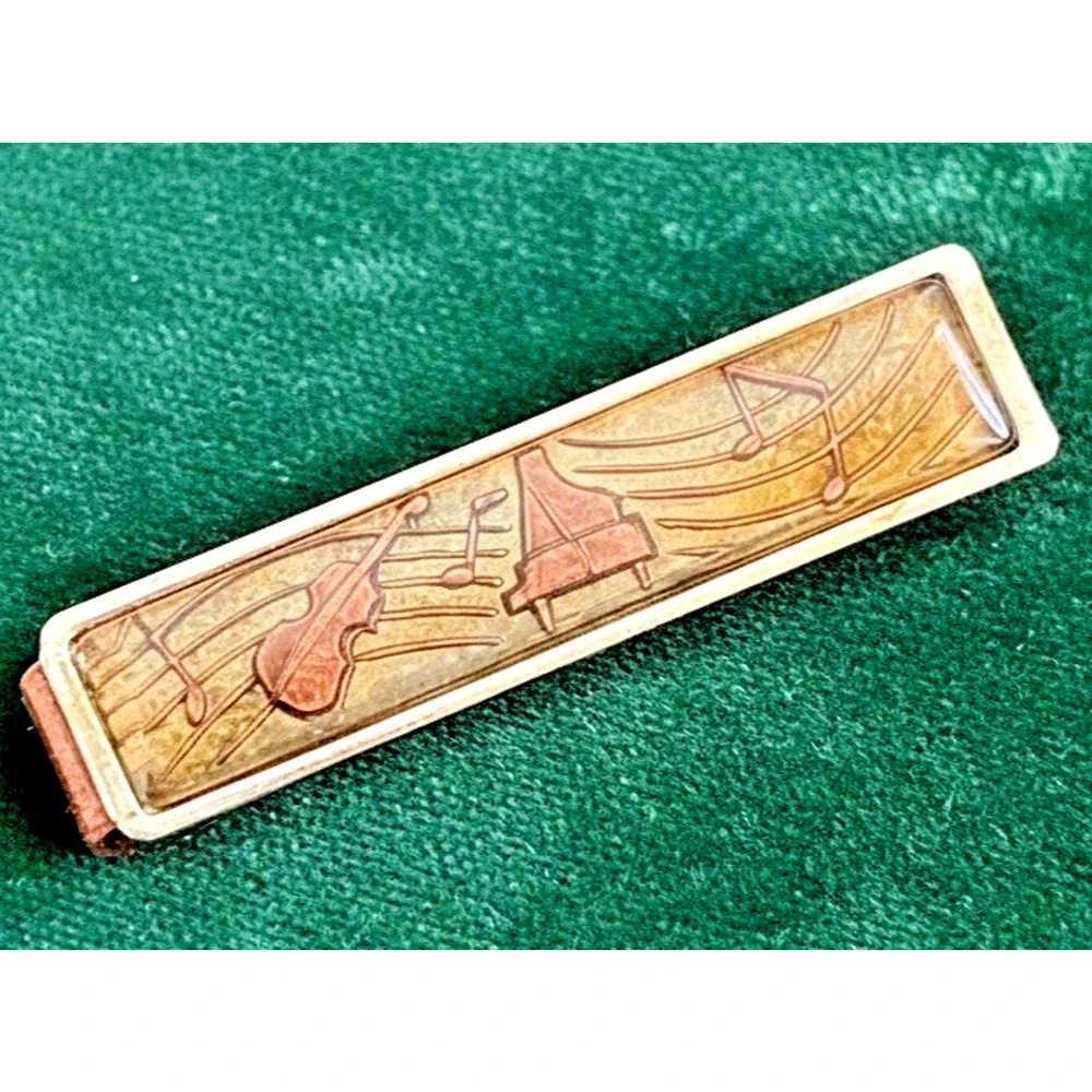 Krementz MCM Jazz Cufflinks Tie Bar Piano Bass w/Original Box 14k Gold Overlay